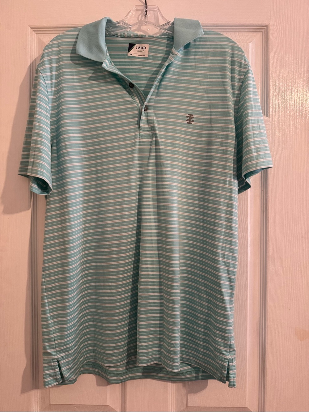 Izod Men’s Mint & White Striped Polo
